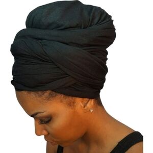 Extra Long Stretch Jersey Knit Black Headwrap Turban Scarf